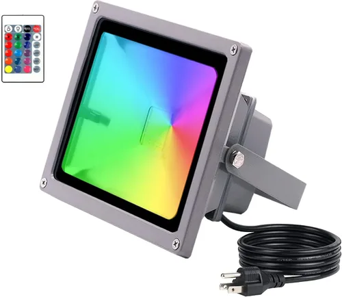 Foco de paisaje LED RGB de 20 W, 16 cambios de color y flash de 4 modos, regulable, enchufe de cable de 5 pies, luz de inundación de seguridad