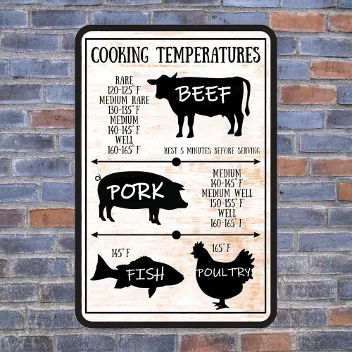 Miniatura 6 de Letrero de hojalata vintage para cocina, carne, temperatura de cocción interna, medición de temperatura de cocina, letreros de metal, temperatura