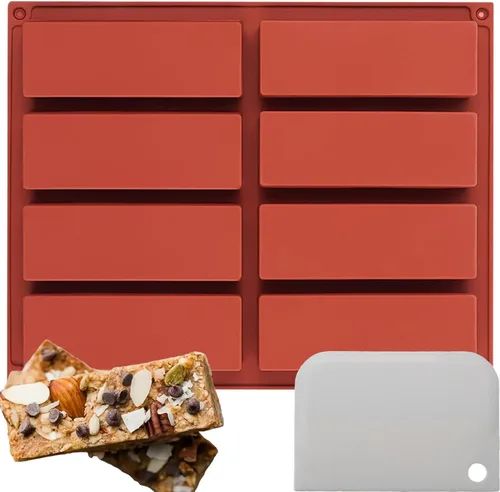 Miniatura 10 de Moldes rectangulares de silicona para hornear, molde de barra de chocolate profundo de 1 pulgada – 8 cavidades, molde casero de granola para barra 2