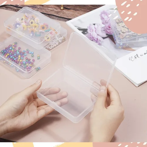 Miniatura 3 de Paquete de 6 Contenedores de Almacenamiento de Plástico Transparente Rectangulares Pequeños Caja Estuche con Tapa con Bisagras Organizador