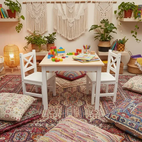 Miniatura 3 de PETIT BATEAU Juego de mesa y 2 sillas de madera maciza para niños, diseño irlandés Montessori Modern AMMEHOELA para niños de 2 a 8 años, regalo