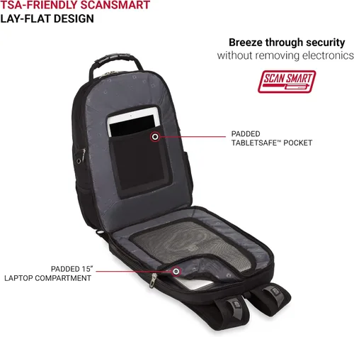 Miniatura 5 de Swiss Gear SA1923 - Mochila negra para laptop ScanSmart, compatible con la mayoría de portátiles y tabletas de 15 pulgadas