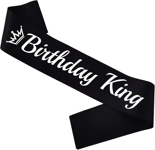 Miniatura 6 de Banda de cumpleaños King azul real, banda de cumpleaños de papel de aluminio plateado para King divertidas decoraciones de fiesta de cumpleaños