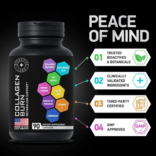 Miniatura 6 de Quemadura de colágeno múltiple para mujeres y hombres, 1,000 mg tipo I, II, III, V, X, péptidos de colágeno hidrolizados, ácido hialurónico