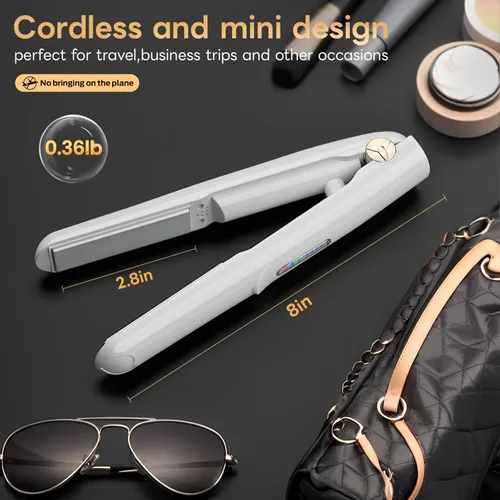 Miniatura 6 de Alisador y rizador de pelo inalámbrico 2 en 1, plancha plana de cerámica, mini inalámbrico, portátil, herramientas calientes de viaje, rizado recto