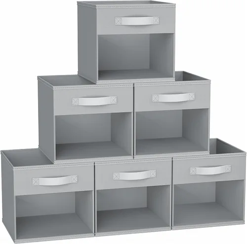 Miniatura 24 de DIMJ Cubo de almacenamiento, 6 paquetes de contenedores plegables con asas, contenedores de tela para organización, cubos organizadores