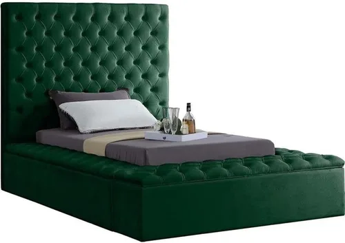 Miniatura 13 de Colección moderna Meridian Furniture Bliss, cama tapizada de terciopelo contemporánea con acolchado de botón profundo y compartimentos de Negro