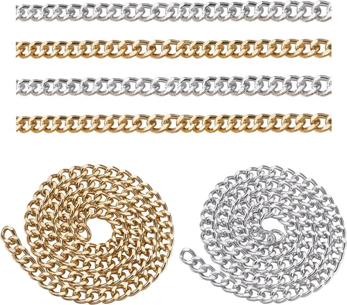 Miniatura 27 de FASHEWELRY Cadena de eslabones de aluminio de 16.4 pies sin soldar, rollo de cadenas de eslabones dorados con carrete para hacer collares, joyas