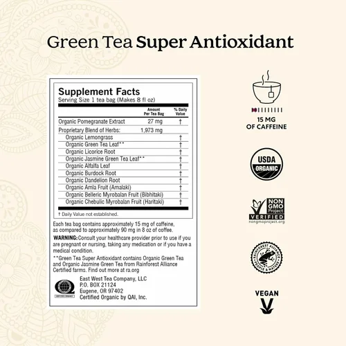 Miniatura 3 de Yogi Tea Té Verde Superantioxidante - 16 Bolsitas de Té por Paquete (6 Paquetes) - Té Verde Orgánico para Apoyo Antioxidante - Incluye Hoja de Té