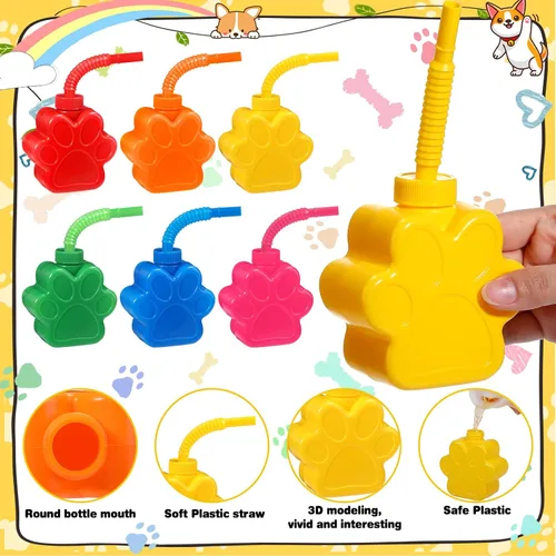 Miniatura 3 de Sratte 12 tazas de patas de perro de 10 onzas para niños con popote y tapa, suministros de fiesta de cumpleaños de perro, taza de plástico