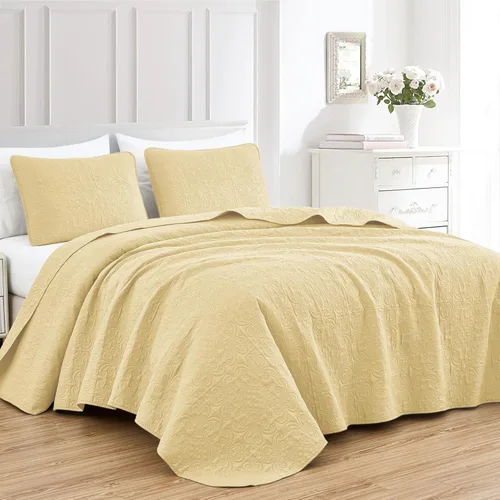 Miniatura 20 de Chezmoi Collection Luca - Juego de colcha de gran tamaño de 3 piezas, tamaño Queen, color beige, colcha de microfibra ligera de 100 x 106 pulgadas