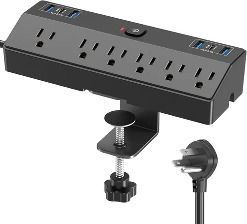 Miniatura 10 de JXGUCAT - Regleta de alimentación con abrazadera de escritorio de 6 pies con puertos USB C de 40 W, enchufe plano para montaje en escritorio
