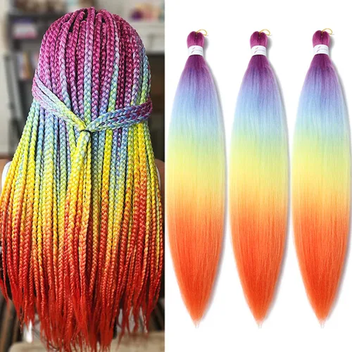 Miniatura 27 de Extensiones de cabello trenzado morado preestiradas, 20 pulgadas, 2 piezas de cabello sintético trenzado para niñas y mujeres, fiesta, disfraz
