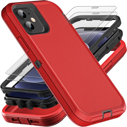 Miniatura 10 de YKHJKLEC Funda para iPhone 12 Mini, grado militar 3 en 1, resistente a los golpes, a prueba de caídas, polvo con 2 protectores de pantalla de vidrio