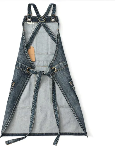 Miniatura 2 de Jeanerlor - Delantal de peluquería de trabajo estilo lavado con bolsillos para mujeres y hombres gris azulado