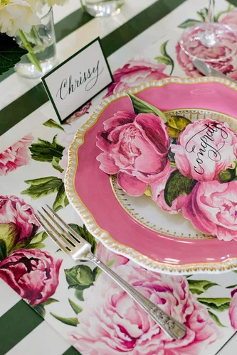Miniatura 5 de Manteles individuales desechables de papel para mesa de comedor, manteles individuales cuadrados de flores de peonías para fiestas, 18 hojas por