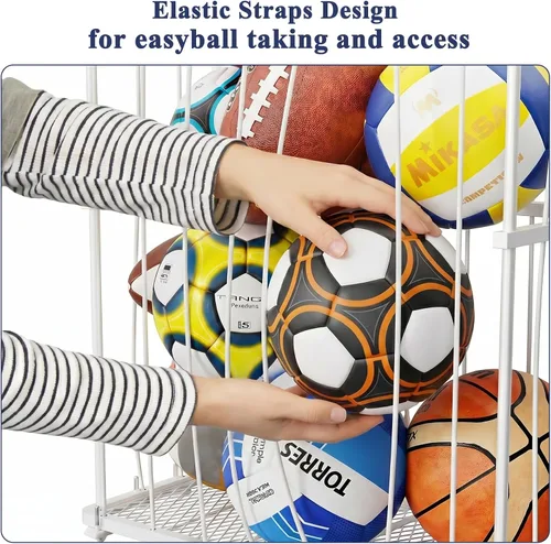 Miniatura 3 de Garage Ball Storage, Wall-Mounted & Floor Ball Holder with Elastic Rope, Sports Equipment Organize Ball Rack for Basketball, Soccer, Volleyball