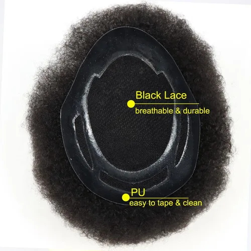 Miniatura 2 de HAPPY&CC Afro - Sistema de piezas de cabello humano tipo toupee para hombre, encaje suizo duradero con poliuretano para hombre, peluca tipo tupé #1