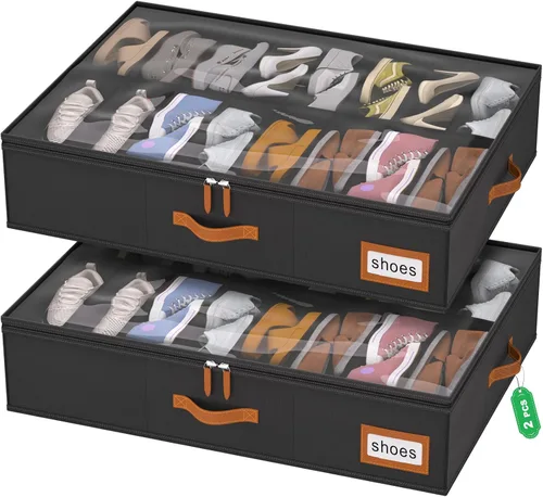 Miniatura 18 de homyfort Organizador de zapatos debajo de la cama, para 12 pares y 4 pares de botas, materiales resistentes y transpirables, solución de 2 Zapatos