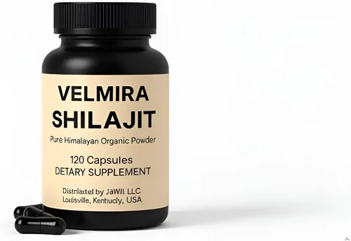 Velmira. Shilajit Cápsulas de resina pura del Himalaya. 1000 mg, verificado en laboratorio, naturales para hombres y mujeres, más de 85 minerales