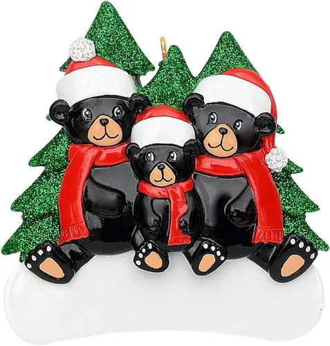Miniatura 9 de MAXORA Adorno de Navidad personalizado para parejas 2026 – Adorno de familia de 2 de oso negro, decoración de árbol de Navidad de cabaña