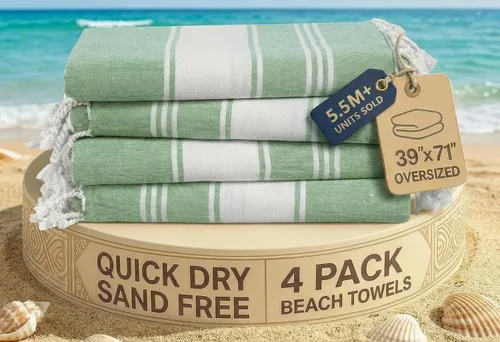 Miniatura 24 de LANE LINEN - Paquete de 4 toallas de playa de gran tamaño, toalla de piscina prelavada, extragrande, de secado rápido y sin arena, toalla de viaje
