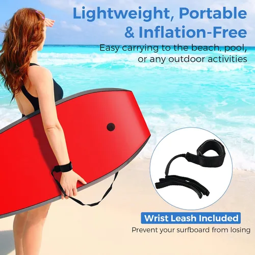 Miniatura 6 de Goplus Tabla de cuerpo ligera de 41/37/33 pulgadas para playa, tabla de surf con núcleo EPS, cubierta XPE, parte inferior lisa de HDPE, correa