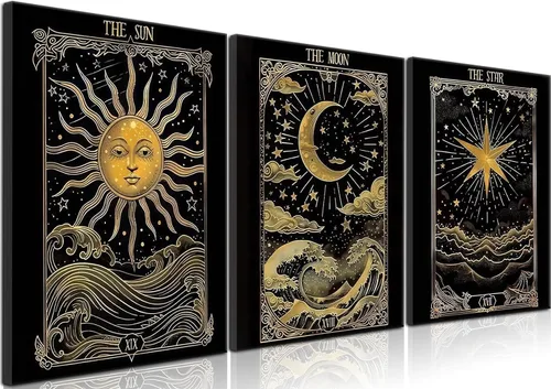 Miniatura 7 de Arte de pared celestial de sol oscuro y luna con tarot gótico espiritual, pintura de bruja, astrología, póster místico, impresiones en lienzo