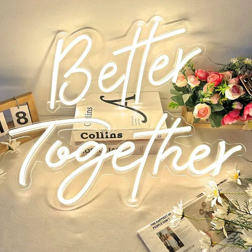 Miniatura 2 de Divatla Letrero de pared de neón blanco cálido "Better Together" para decoraciones de boda, fondo de 16''*9'' y 23''*9'', decoración de pared