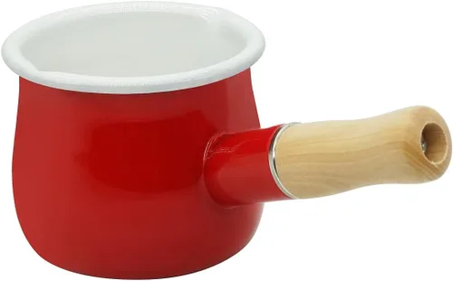 Miniatura 8 de Olla de leche esmaltada, olla pequeña para leche, calentador de mantequilla de 4 pulgadas, 17 onzas, sartén pequeña esmaltada con mango de madera
