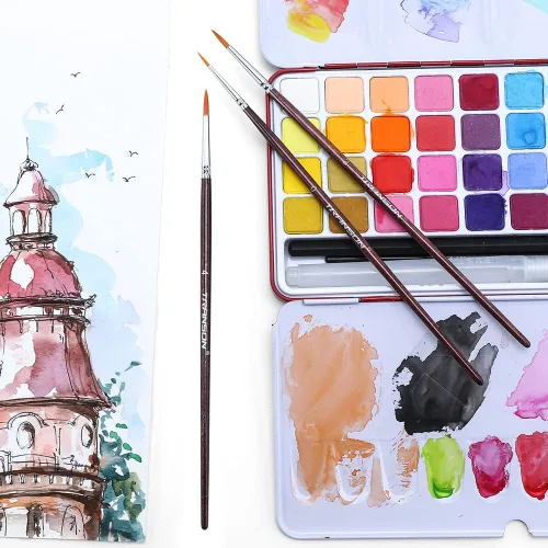 Miniatura 6 de Transon Pinceles de pintura para detalles pequeños, 7 piezas para pintura de modelos, acrílico, gouache, aceite, témpera y pintura facial