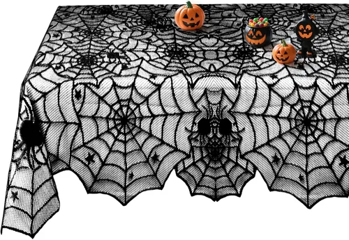 Miniatura 9 de Camino de mesa de Halloween, tela de araña de encaje negro, para decoración de Halloween, fiesta, decoración de mesa de comedor, 18 x 72 pulgadas