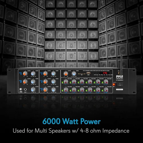 Miniatura 3 de Pyle Amplificador de potencia Bluetooth inalámbrico de 8 canales, montaje en rack de 4000 W, mezclador de sonido multizona, sistema de caja