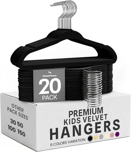 Utopia Home Perchas de Terciopelo para Niños (Paquete de 20) - Perchas Duraderas para Bebés de 11 Pulgadas para Armario - Perfectas para Niños Negro