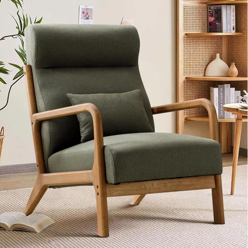 Miniatura 11 de INZOY Silla decorativa moderna de mediados de siglo con respaldo alto, sillas tapizadas para sala de estar con cojín de cintura, sillón de lectura