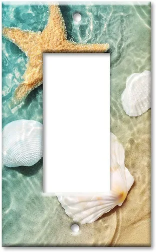 Miniatura 14 de Art Plates - Cubierta de placa de interruptor de luz de metal de 2 bandas - Placa de pared decorativa de dos bandas - Conchas de mar y peces