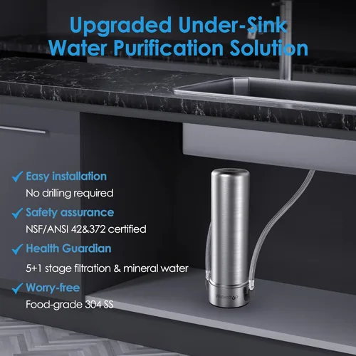 Miniatura 2 de Waterdrop 10UB-MZ Sistema de filtro de agua de remineralización debajo del fregadero con grifo dedicado, certificado NSF/ANSI 42, conectores de 3/8
