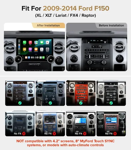 Miniatura 2 de ApexNav - Actualización de radio inalámbrica CarPlay de 11.5 pulgadas para Ford F150 (09-14) AC manual - 4G+64G Android 13 estéreo con dos perillas