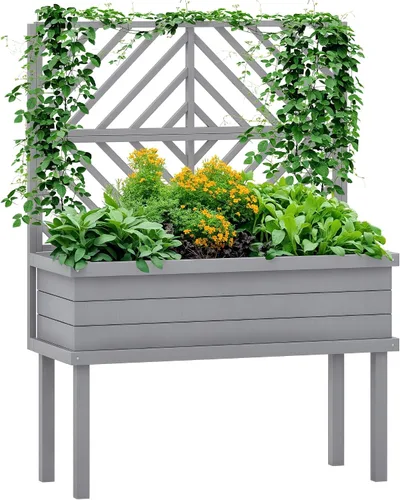Miniatura 14 de Outsunny - Jardinera elevada de madera con estante de almacenamiento, orificios de drenaje y forro para el patio trasero, la terraza, el balcón, 47
