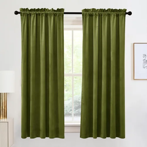 Miniatura 106 de RYB HOME Cortinas de terciopelo verde oliva de 72 pulgadas de largo, cortinas opacas con aislamiento térmico, tratamiento de ventana, decoración