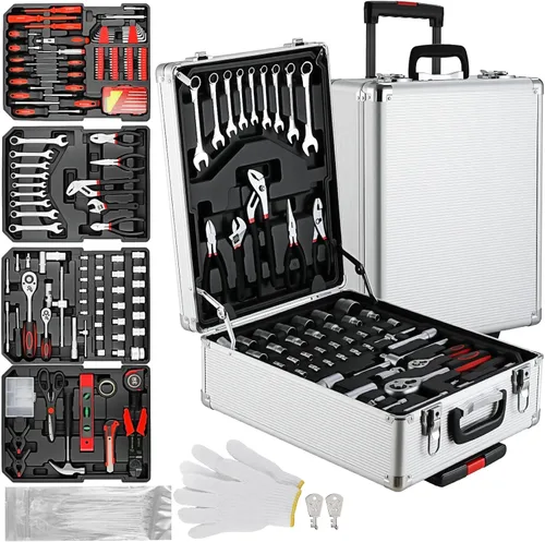 TLGREEN - Juego de herramientas mecánicas de 799 piezas con maletín de aluminio, kit de herramientas para reparación del hogar, juego completo de