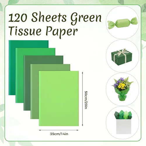 Miniatura 2 de woric 120 hojas de papel de seda verde para bolsas de regalo, papel de seda multicolor grueso de 17 GSM, a granel para envolver regalos, graduación
