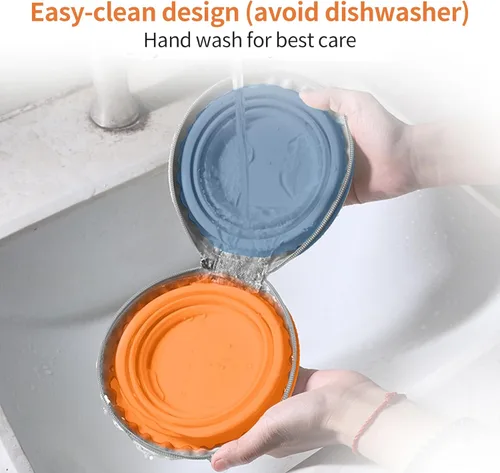 Miniatura 2 de Cuencos plegables para perros, 2 en 1, comedero de agua y alimentos portátiles para mascotas, viajes, campamento y caminar, 25 onzas (azul naranja)
