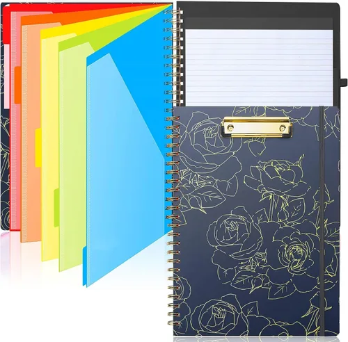 Miniatura 9 de Sooez Folio portapapeles con bloc de notas recargable, carpeta con 10 bolsillos de almacenamiento para tamaño carta, cuaderno portapapeles