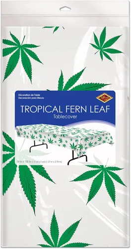 Miniatura 4 de Beistle Mantel de hojas de helecho tropical, 54 x 108 pulgadas, blanco/verde