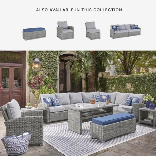 Miniatura 5 de Signature Design by Ashley Naples Beach - Banco casual para exteriores con cojín, tela resistente a la intemperie, gris claro y azul