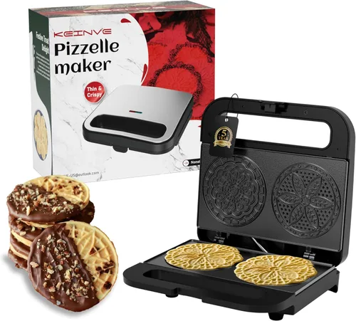Máquina Preparadora de Pizzelle, Mini Horno Eléctrico Antiadherente para Pizzelle y Galletas para Vacaciones, Fiestas, Postres (Revestimiento