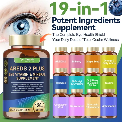 Miniatura 3 de AREDS 2 + Vitaminas oculares 19 en 1 para la salud macular y ojo seco, suplemento de luteína y zeaxantina con vitamina C/E, zinc, omega-3, ayuda a
