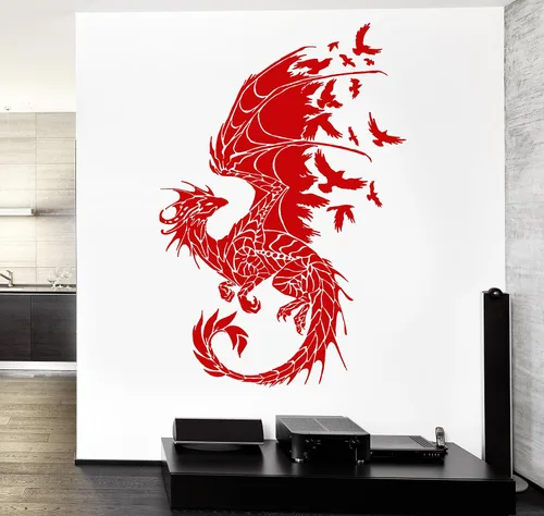 Miniatura 4 de Vinilo adhesivo para pared, diseño de dragones, pájaros, fantasía, cuento de hadas, decoración gótica para dormitorio (z2514) M 22.5 x 35 pulgadas