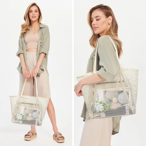 Miniatura 3 de Nausear Mesh Tote Beach Bag Womens Shoulder Handbag - Spacious, Durable, Breathable, Stylish, Multi-Purpose